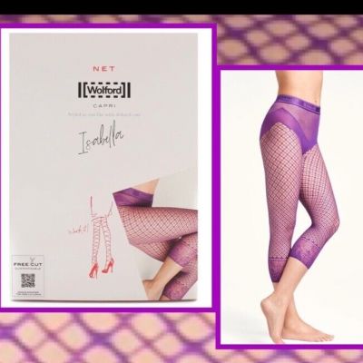 $67 New XS Wolford Net Capri Isabella  Amethyst purple tights Fish net stockings